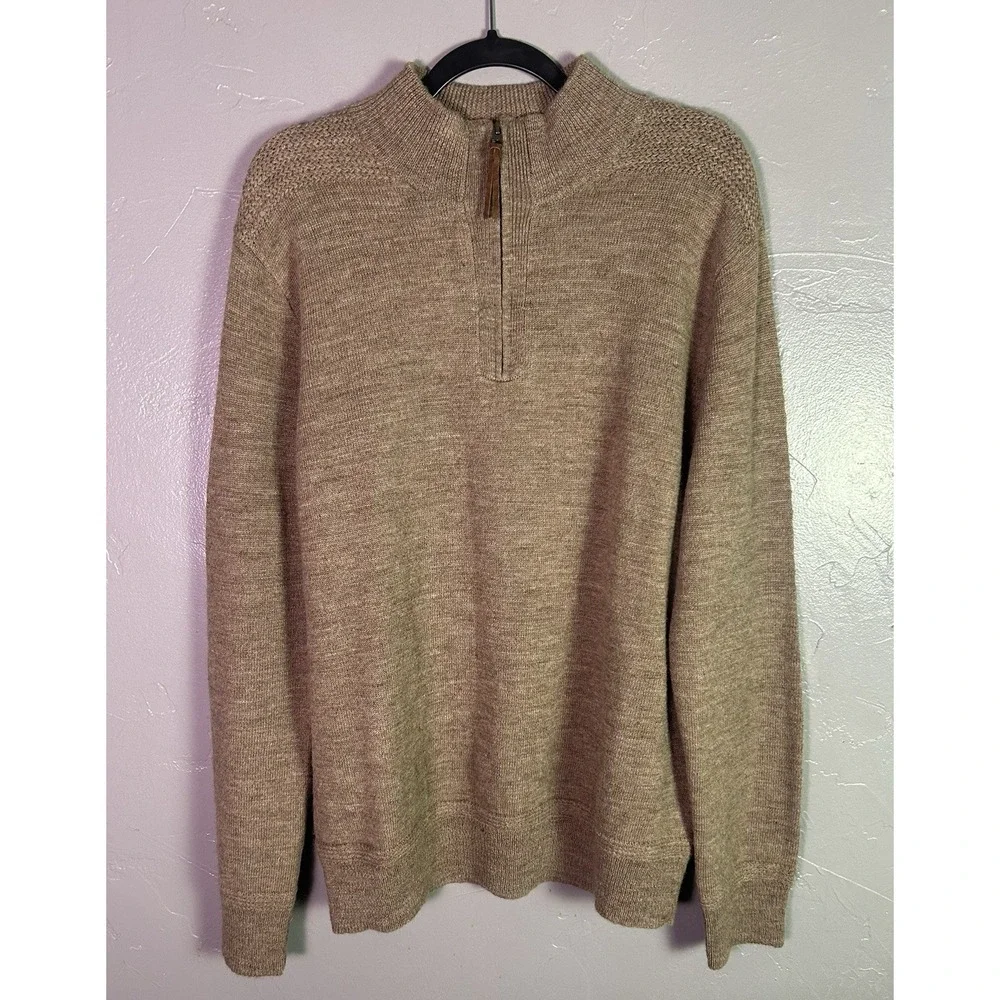J.Crew Sweater Men's XL Tan Classic 100% Merino Wool Long Sleeve 1/4-Zip